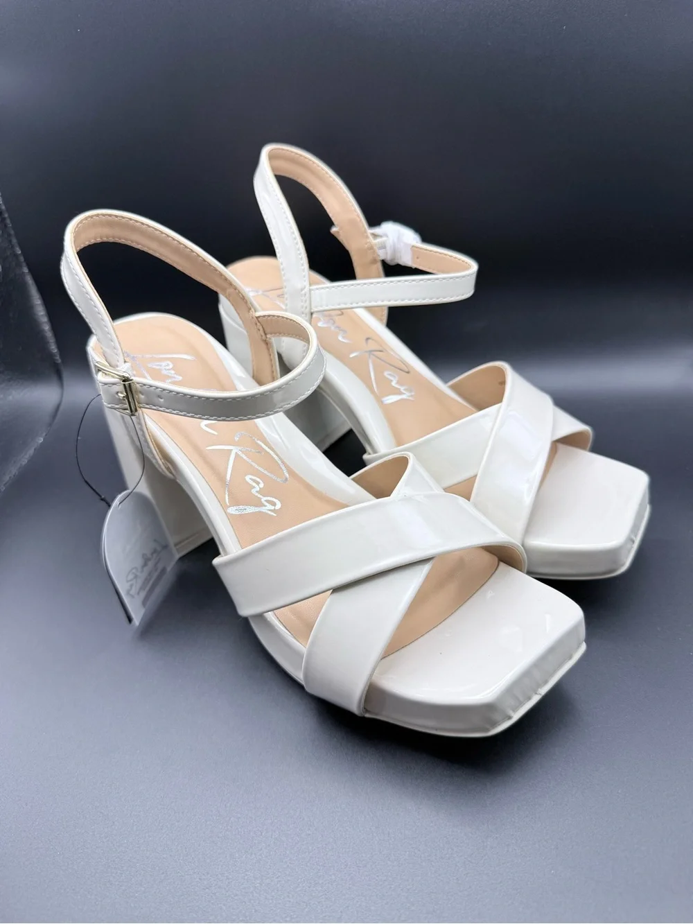 London Rag - Off-White (Bone) Patent Platform Block Heel Sandals